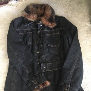 Nine West Fur Trim Denim Jacket